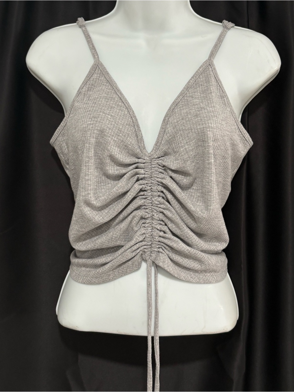 Woman’s Y2K Grey Drawstring Cinch Top XL